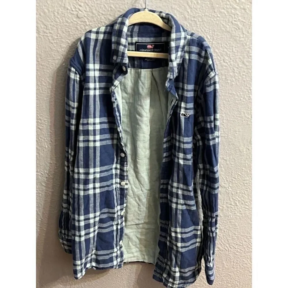 Boys blue plaid vineyard vines button up shirt size medium